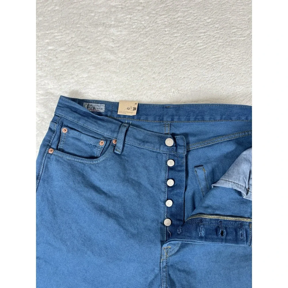 Levi's Premium 501 Irregular Distressed Blue Jean Shorts Straight Fit Men's 36x9